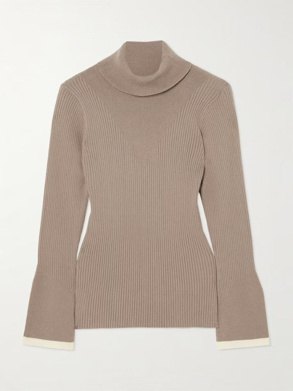 Varley Ravena Ribbed knit Turtleneck Top Mushroom - S